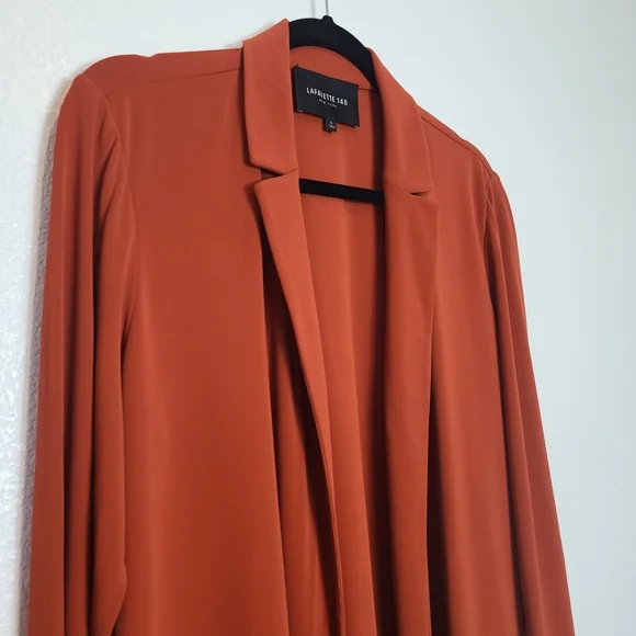 Lafayette 148 Women’s Rainey Matte Jersey Open Front Blazer–Rust Orange–Size L - Picture 8 of 11